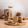 High Borosilicate Clear Glass Food Storage Jars with Sealing Bamboo Lids