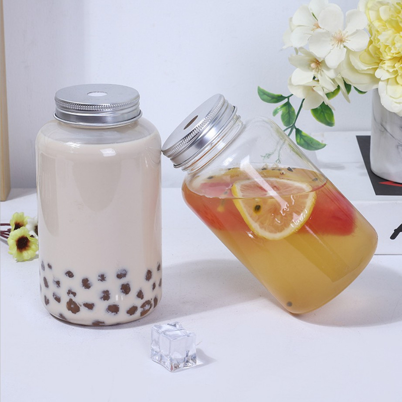 Glass Round Beverage Drinking Bottles with Screw Hole Lid