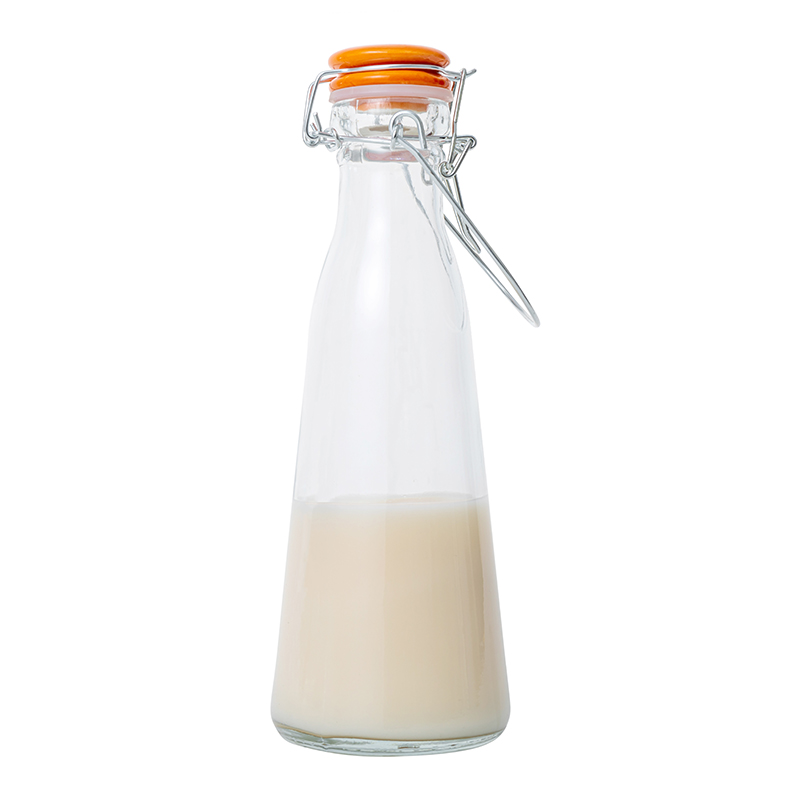 Glass Milk Juice Beverage Bottles With Sealed Handle Caps 500ml 1000ml