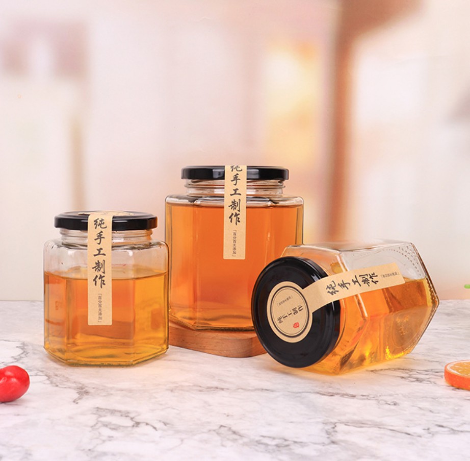 Good Quality Hexagon Glass Honey Jars 380ml 500ml Wholesale