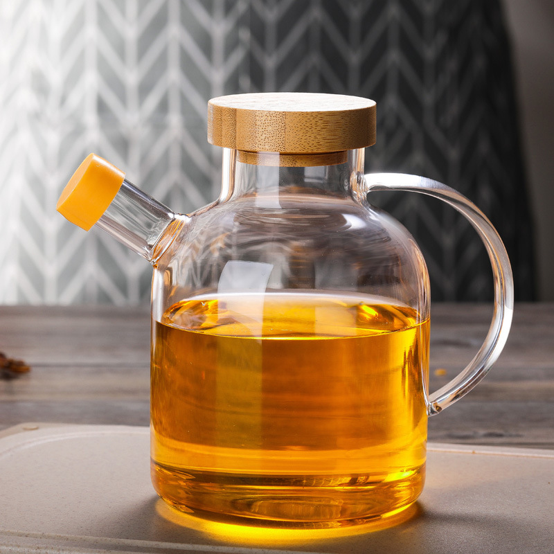 High Borosilicate Glass Cooking Oil Pot with Lids and Handle