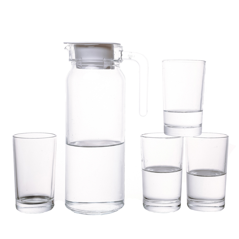 220ml Glass Water Cups Set with 1100ml Clear Water Bottle For Family