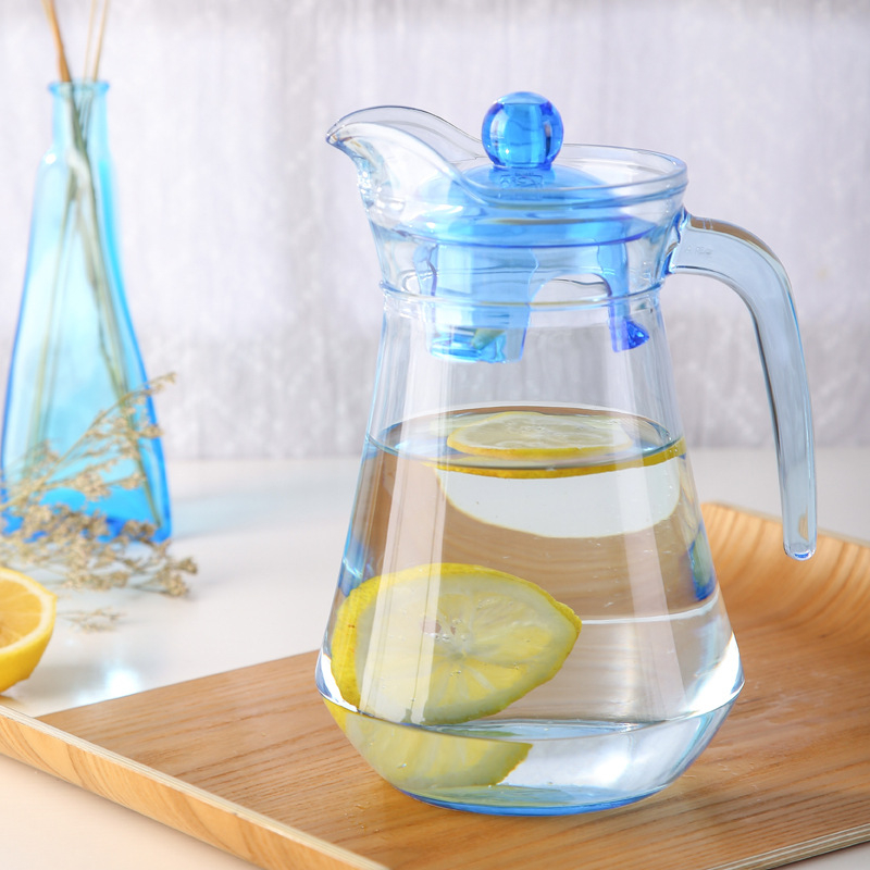 Clear Blue Glass Water Pitcher Drinking Kettles 1300ml Home Kitchen Use