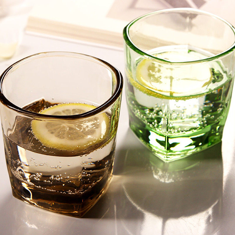 Square Water Cups 180ml 300ml Glass in Blue Purple Colors