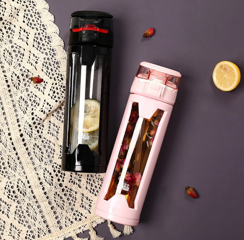 High Borosilicate 450ml Drinking Bottles with Reusable Straws