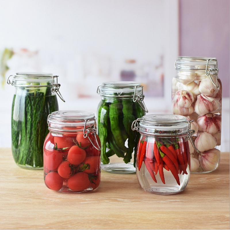 Clamp Empty Glass Food Packaging Jars Kitchenware Glass Container