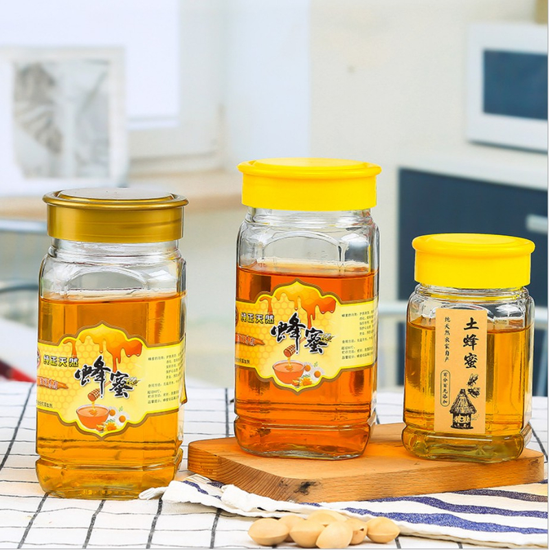 350ml 670ml Square Glass Honey Jars with Plastic Lid