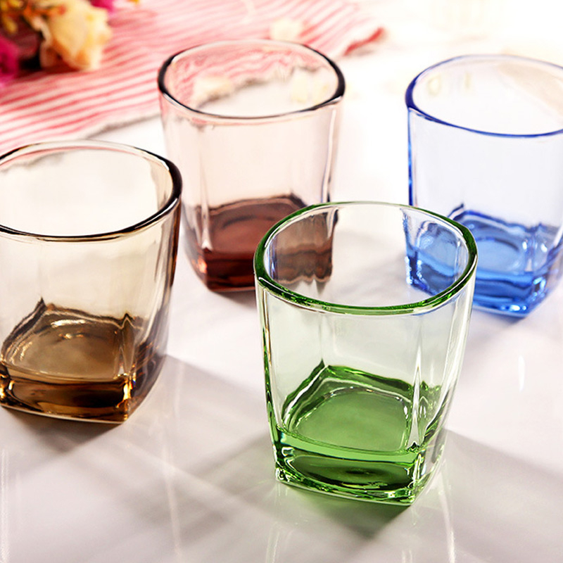 Square Water Cups 180ml 300ml Glass in Blue Purple Colors
