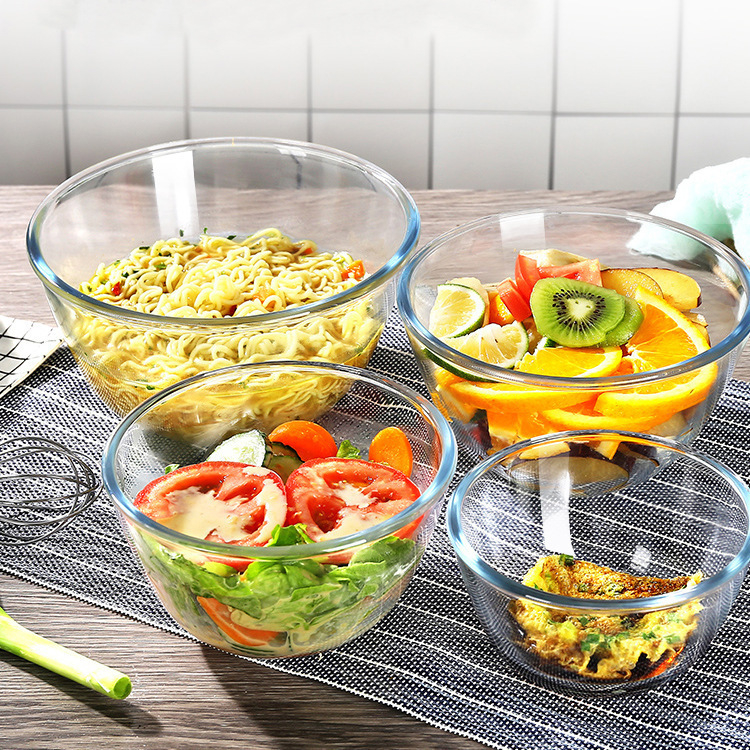 Clear Glass Round Bowl For Salad Fruit Vegetables