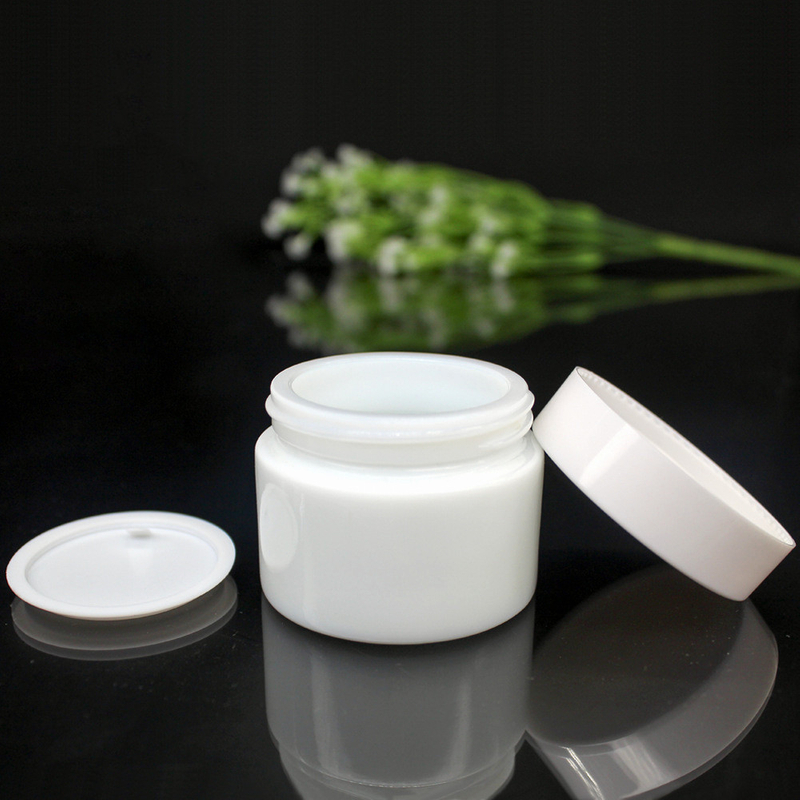 Custom Logo White Glass Cream Bottles For Cosmetic with Glass Lid