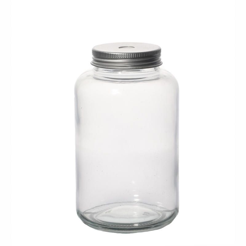 Glass Round Beverage Drinking Bottles with Screw Hole Lid