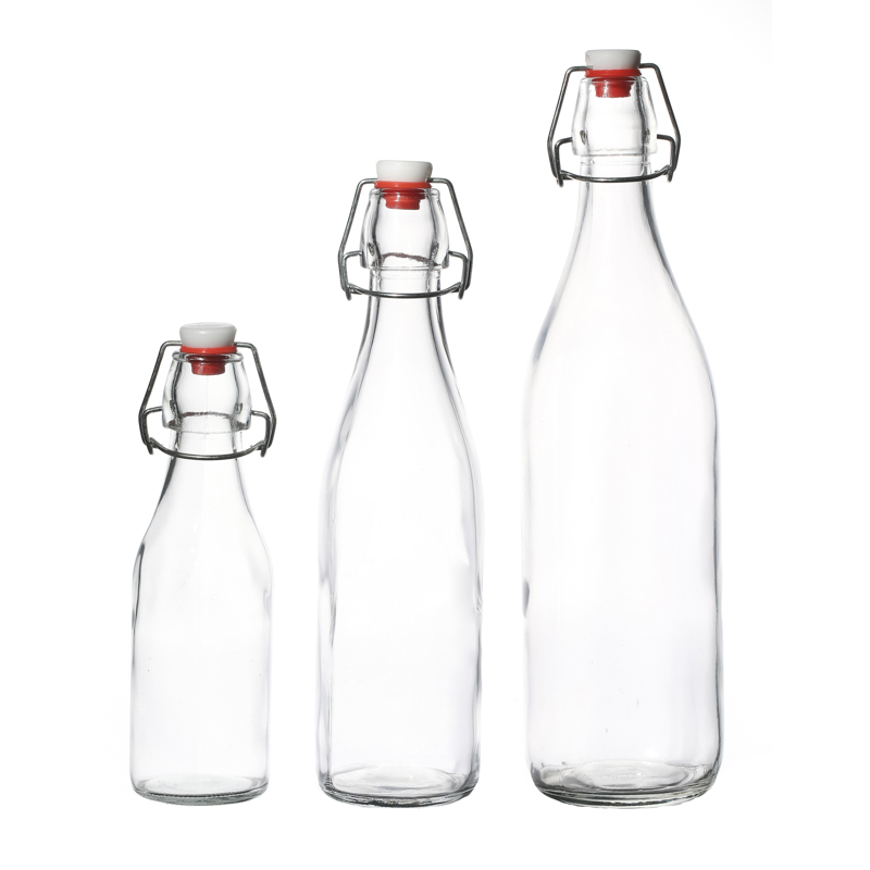 Wholesale 250ml Glass Beverage Bottles Water Milk Bottles with Swing Lids