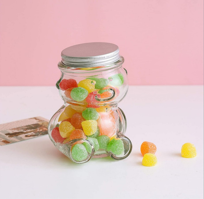 Fancy Design Bear Small Candy Glass Jar For Decoration